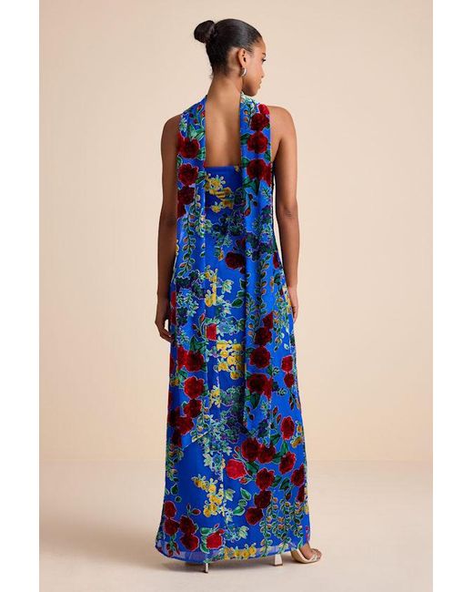 Lulus Blue Corelia Floral Velvet Burnout Strapless Sash Maxi Dress