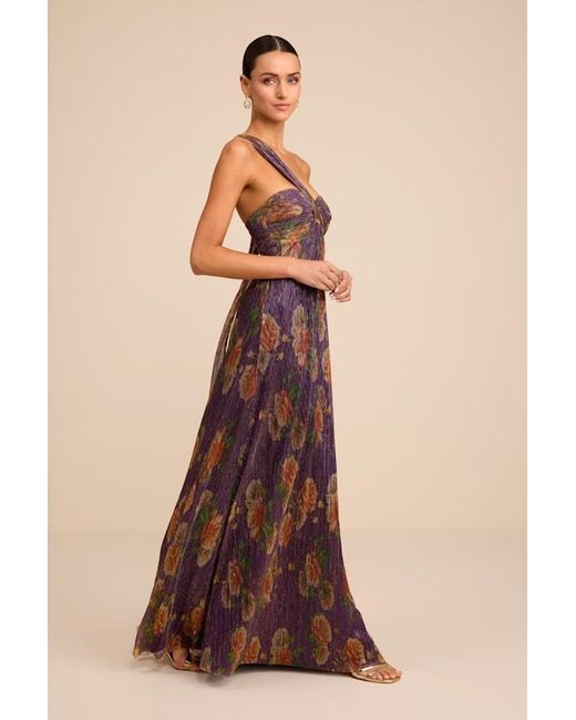 Lulus Natural Maribella Dark Floral Lurex Pleated Maxi Dress