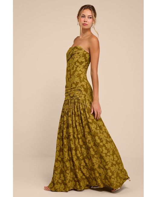 Lulus Yellow Anaiis Floral Burnout Strapless Maxi Dress