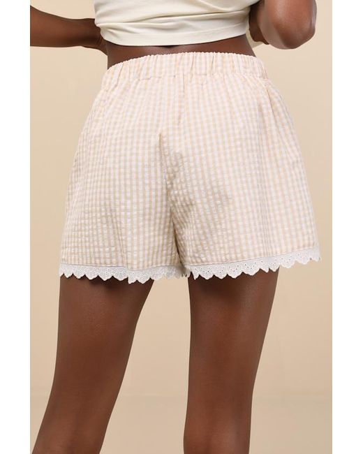 Lulus Natural Marija Gingham Scalloped Shorts