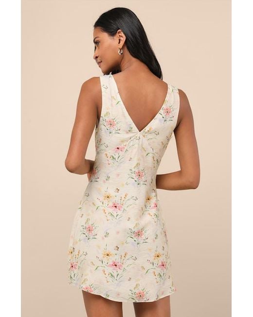 Lulus Natural Jaziel Floral Sleeveless Mini Dress