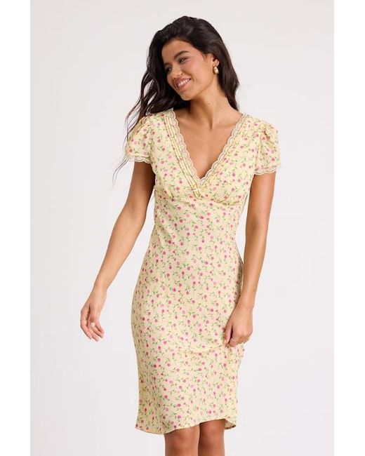 Lulus Natural Liv Ditsy Floral Slip Midi Dress