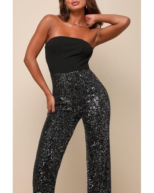 Lulus Blue Marvelous Fun Sequin Strapless Straight Leg Jumpsuit