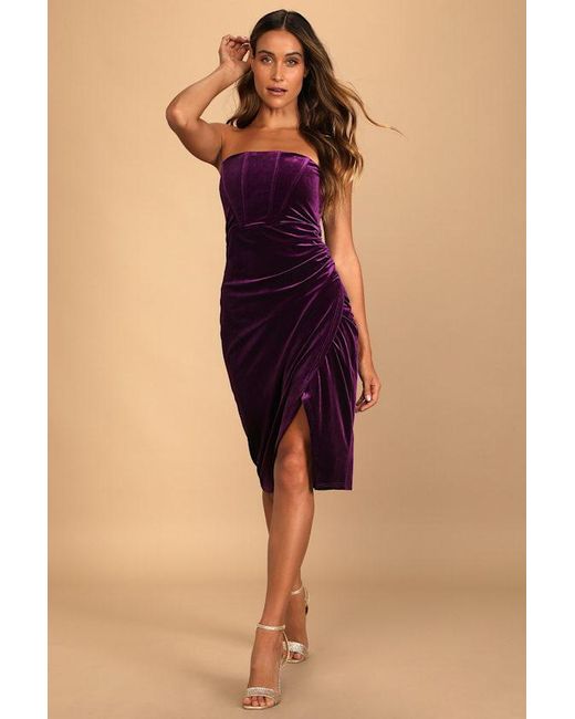 Lulus Blue Glamorous Celebrations Dark Velvet Strapless Tulip Dress