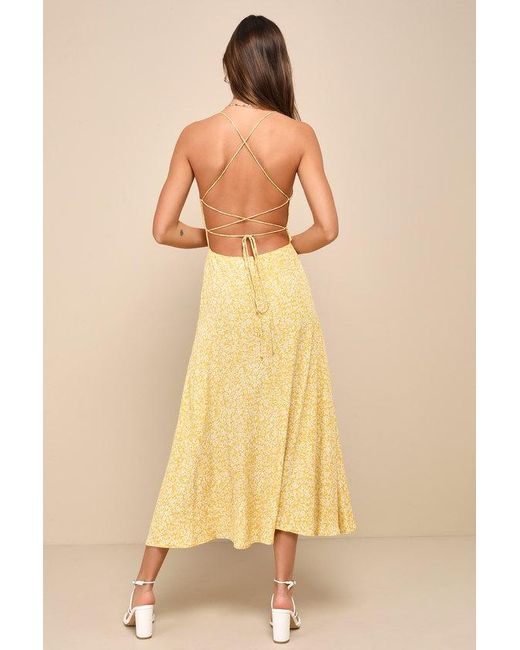 Lulus Natural Charming Dedication Floral Sleeveless Lace-Up Midi Dress