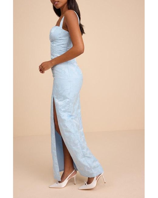 Lulus Blue Demina Floral Jacquard Bustier Maxi Dress