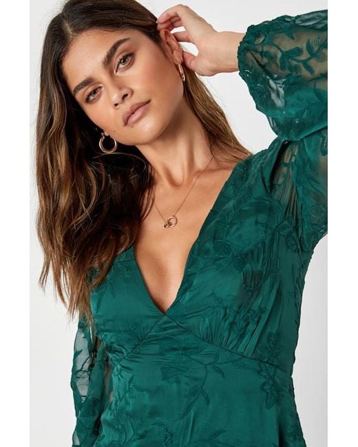 Lulus Green Angelic Bliss Embroidered Puff Sleeve Mini Dress