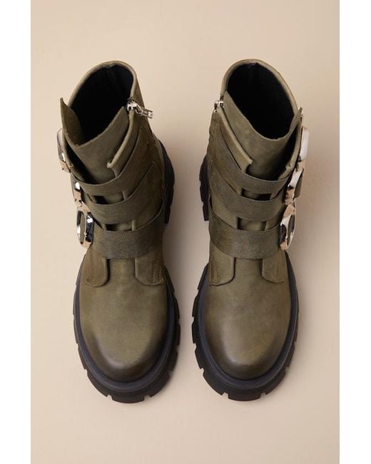 Steve Madden Roland Leather Buckle Moto Ankle Boots in Natural Lyst UK