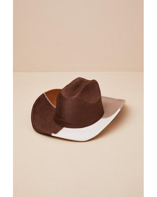 Lulus Brown Faithe Color Block Suede Cowboy Hat