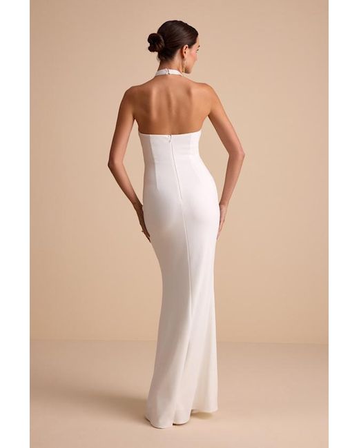 Lulus Natural Iridessa Mixed Media Halter Mermaid Maxi Dress