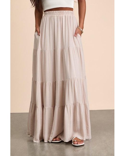 Lulus Natural Sunset By The Sea Light Embroidered Tiered Maxi Skirt