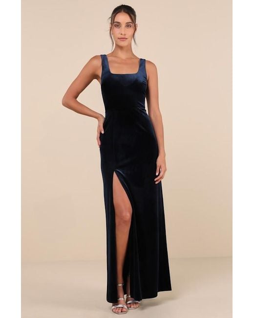 Lulus Black Elegant Sweetie Dark Velvet Square Neck Maxi Dress