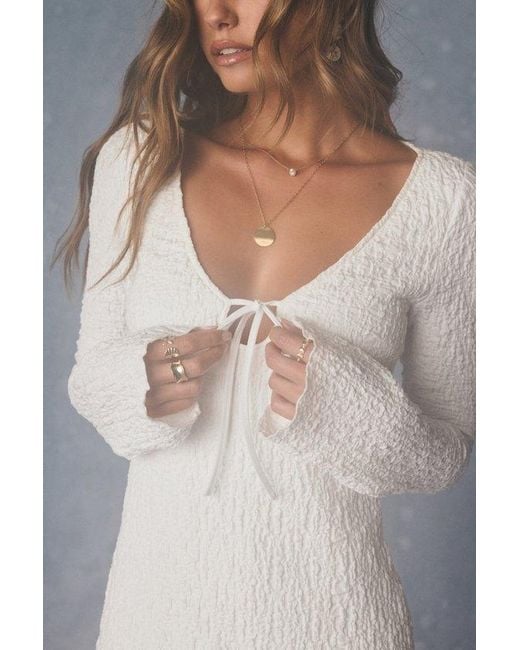 Lulus Gray Hailo Textured Tie-Front Mini Dress
