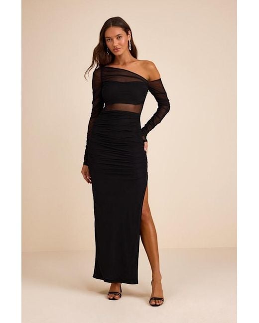 Lulus Lucena Mesh Asymmetrical Maxi Dress in Black | Lyst