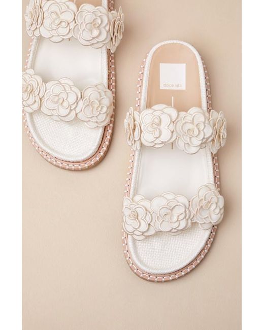 Dolce Vita Natural Sherla Raffia Floral Applique Slide Sandals