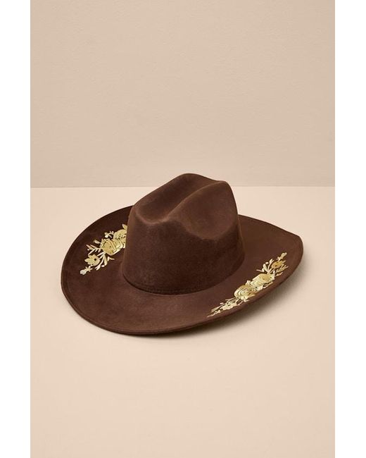Lulus Boaz Suede Floral Embroidered Cowboy Hat