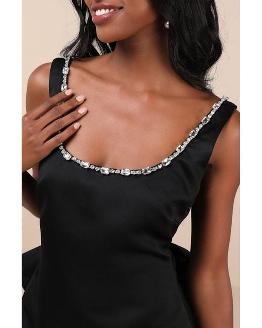 The Frolic Black Cloe Rhinestone Backless Bow Mini Dress