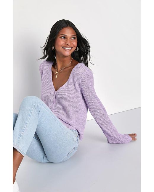 Lulus Purple Springtime Sweetie Loose Knit Cardigan Sweater