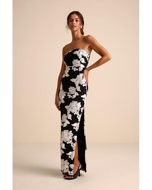 Lulus Natural Fitzroy Floral Textured Strapless Maxi Dress