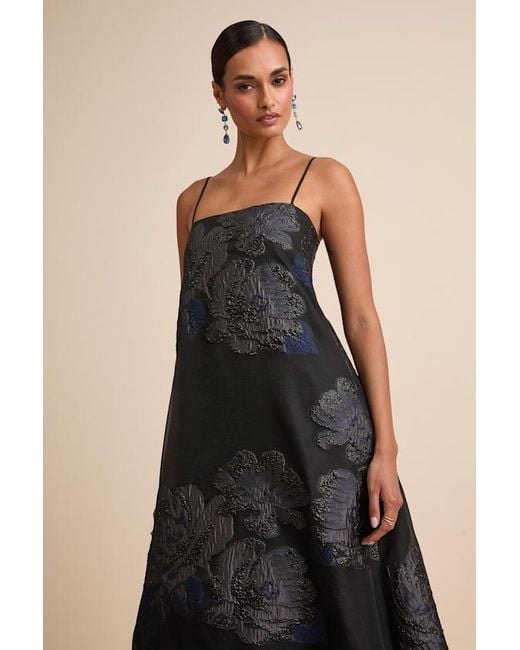 Lulus Yavanna Floral Jacquard Shift Maxi Dress in Black | Lyst