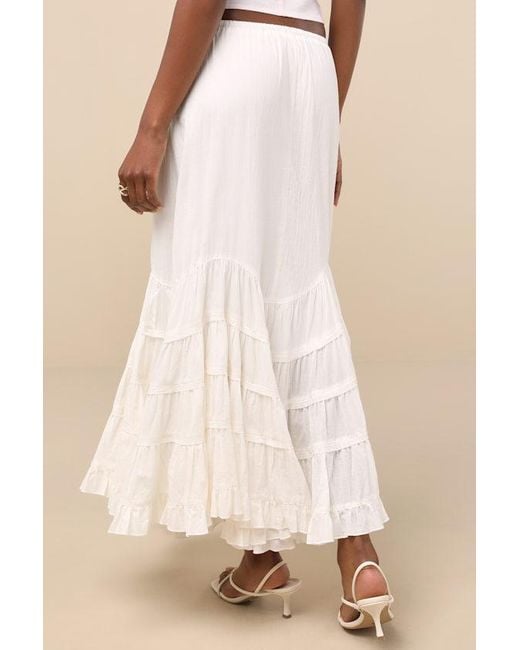 Lulus Natural Bedelia Tiered Drawstring Maxi Skirt