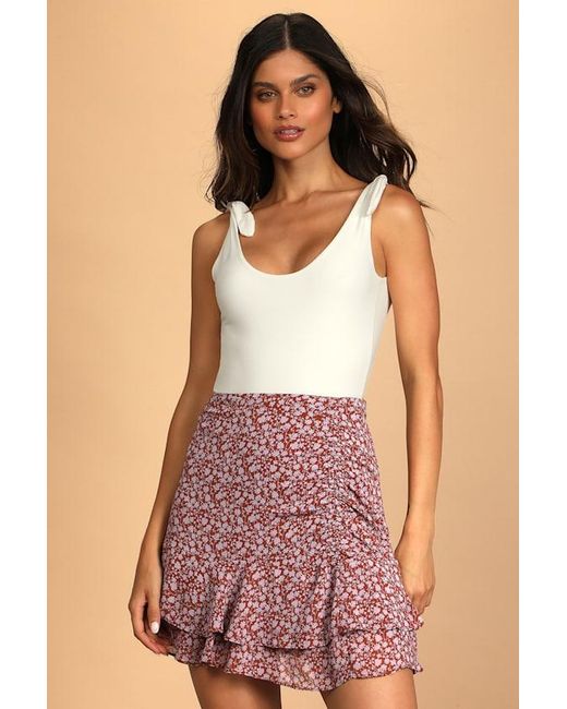 Lush Multicolor Always Carefree Floral Print Ruffled Mini Skirt