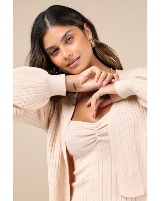 Lulus Natural Cutest Duet Knit Cami Top And Cardigan Sweater Set