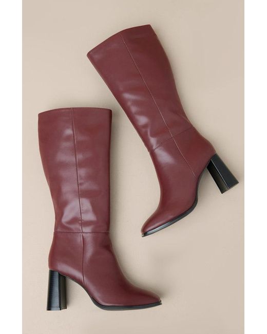 Lulus Red Reelee Oxblood Square Toe Knee-High Boots