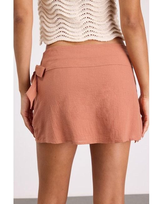 Lulus Pink Elra Terracotta Cotton Faux-Wrap Mini Skirt