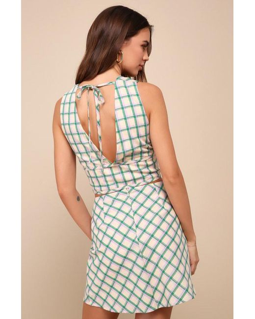 Lulus White Definitely Adorable Cream Plaid High-Waisted Mini Skirt