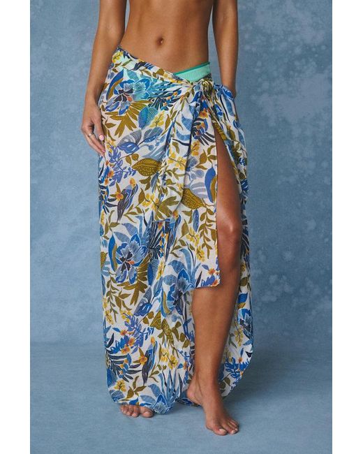Lulus Blue Grenada Multi Floral Sarong Swim Cover-Up