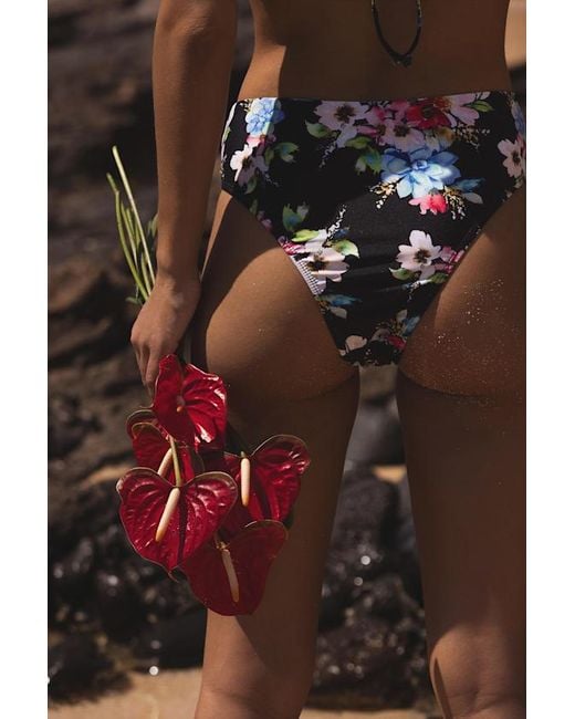 Lulus Black Nula Multi Floral Tie-Front Bikini Bottoms