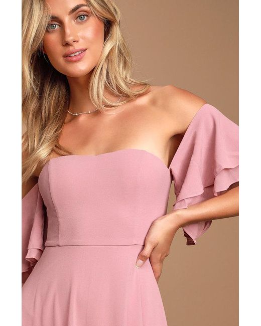 Lulus Pink Abbington Dusty Off-The-Shoulder Maxi Dress