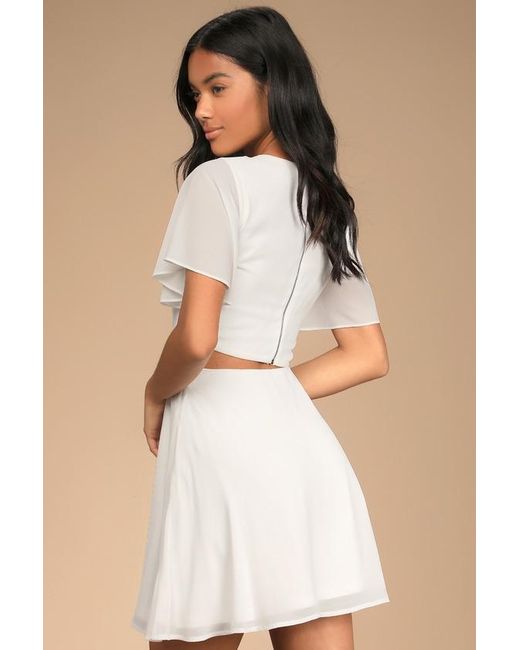 Lulus Natural Blissful Love Cutout Mini Skater Dress