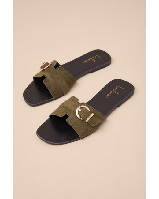 Lulus Natural Edetta Suede Buckle Slide Sandals