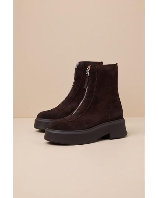 Steve Madden Black Jones Suede Leather Zip-Front Platform Ankle Boots
