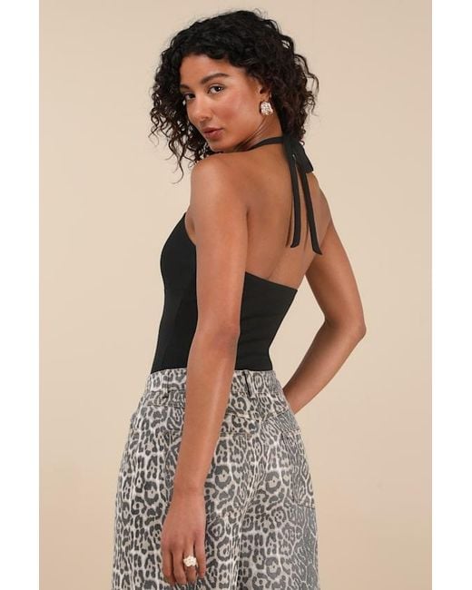 Lulus Black Amberlyn Halter Neck Bodysuit