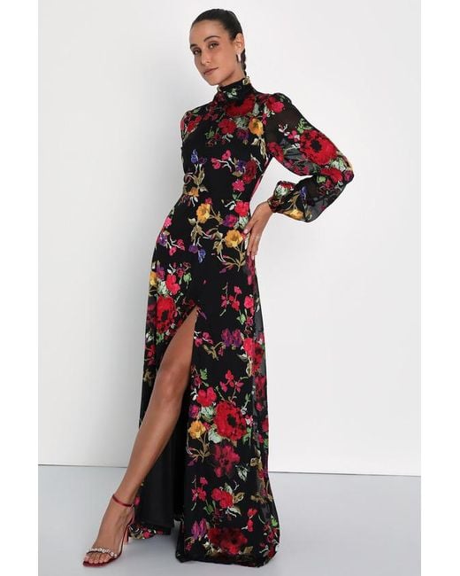 Lulus Red Graceful Arrival Floral Burnout Backless Maxi Dress