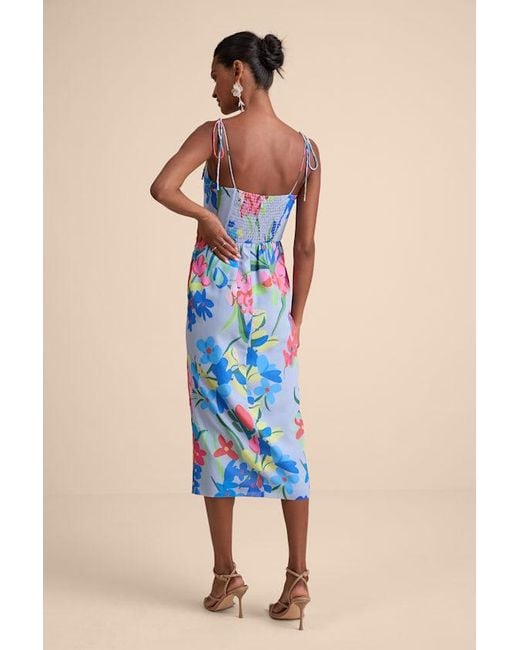 Lulus Blue Kristel Floral Print Tie-Strap Midi Dress