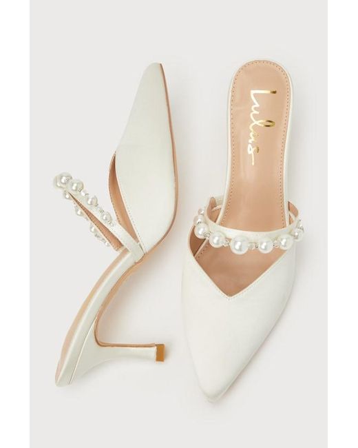 Lulus Brown Daryll Satin Pearl Pointed-Toe Mule Pumps