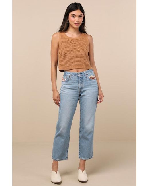 Levi's Blue 501 90's Ankle Light Wash Embroidered Straight Leg Jeans