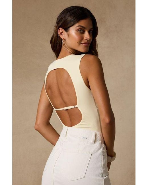 Lulus Natural Balyn Slinky Knit Cutout Bodysuit