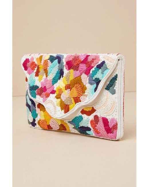 Lulus Blue Vibrant Charm Multi Beaded Embroidered Clutch