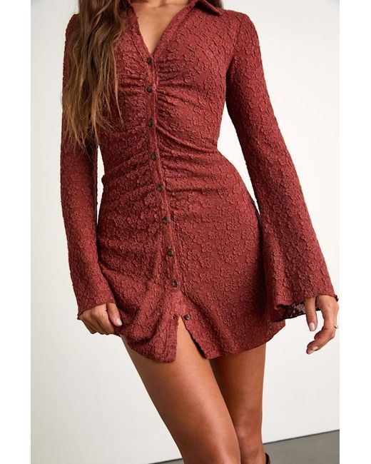 Lulus Red Marcella Jacquard Button-Front Mini Dress