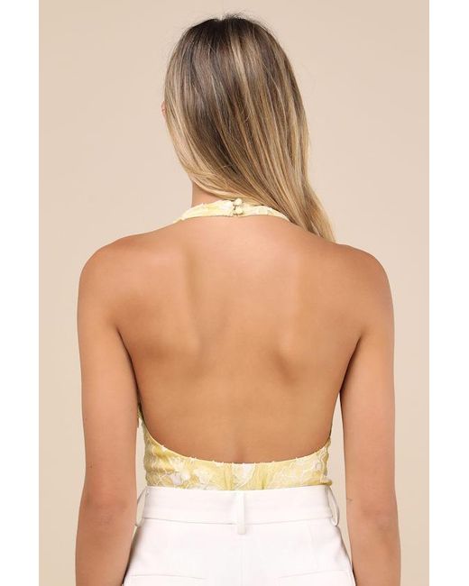 Lulus Yellow Lilou Jacquard Halter Bodysuit