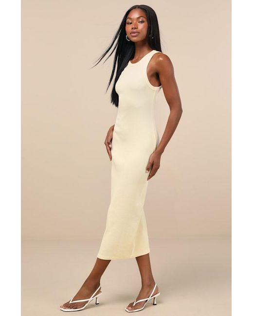 Lulus Natural Majorly Trendy Ribbed Bodycon Midi Dress