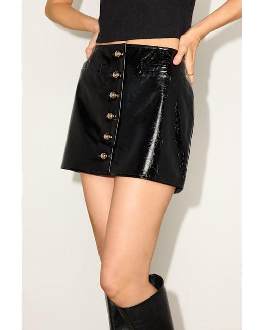 Lulus Black Oriya Patent Button-Front Mid-Rise Mini Skirt