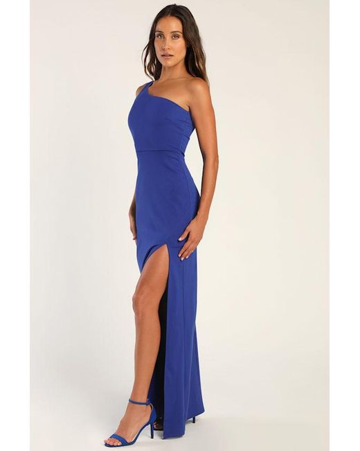 Lulus Blue Good Times Only One-Shoulder Maxi Dress