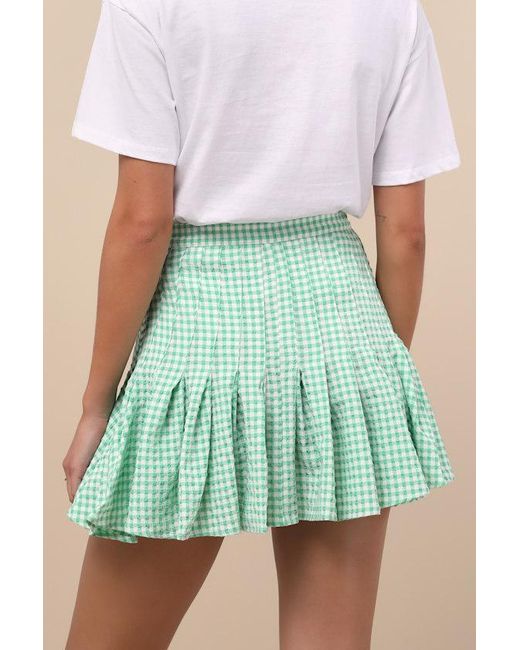 JACQUIE THE LABEL Green Natalia Gingham Pleated Mini Skirt