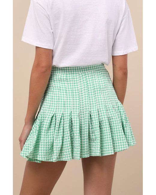 JACQUIE THE LABEL Green Natalia Gingham Pleated Mini Skirt